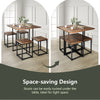 Compact dining set featuring a walnut table and four stools, designed for space-saving in small areas.