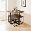 Compact dining set featuring a walnut table and four stools, perfect for small spaces like apartments and cafes.