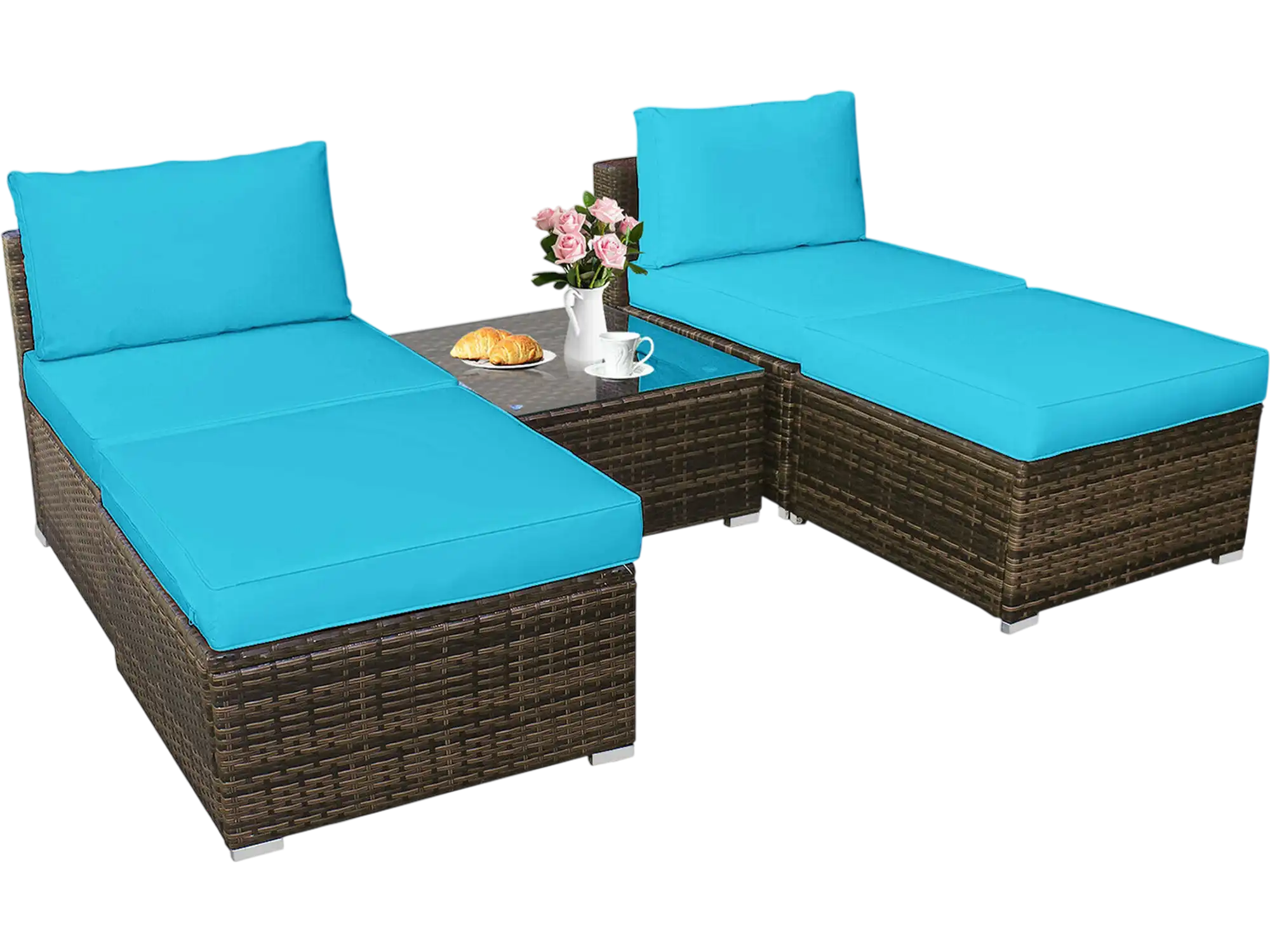 Costway 5-Pc Wicker Outdoor Lounge Chair Set Washable Cushions 21935870 New