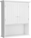 White 2-door wall mount bathroom storage cabinet with open shelf, made of durable MDF, ideal for space-saving.