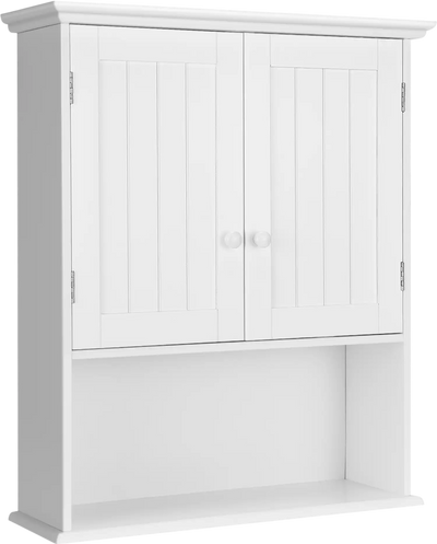 Costway Wall Mount Bathroom Storage Cabinet 2-Door Open Shelf 65327018 New
