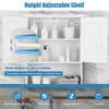 Height adjustable shelves of a white 2-door wall mount bathroom storage cabinet for versatile organization.