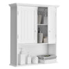 White 2-door wall-mounted bathroom storage cabinet with adjustable shelves and open shelf for versatile organization.