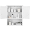 White 2-door wall mount bathroom storage cabinet with adjustable shelves, perfect for organizing toiletries and saving.
