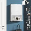White 2-door wall mount bathroom storage cabinet with open shelf, made of MDF, ideal for space-saving organization.