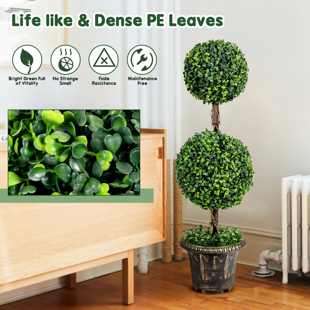 36-inch artificial double ball tree with dense PE leaves, UV protection, perfect for indoor and outdoor decoration.