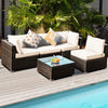 5 Pieces Cushioned Patio Rattan Furniture Set with Glass Table-White - Gallery View 1 of 12