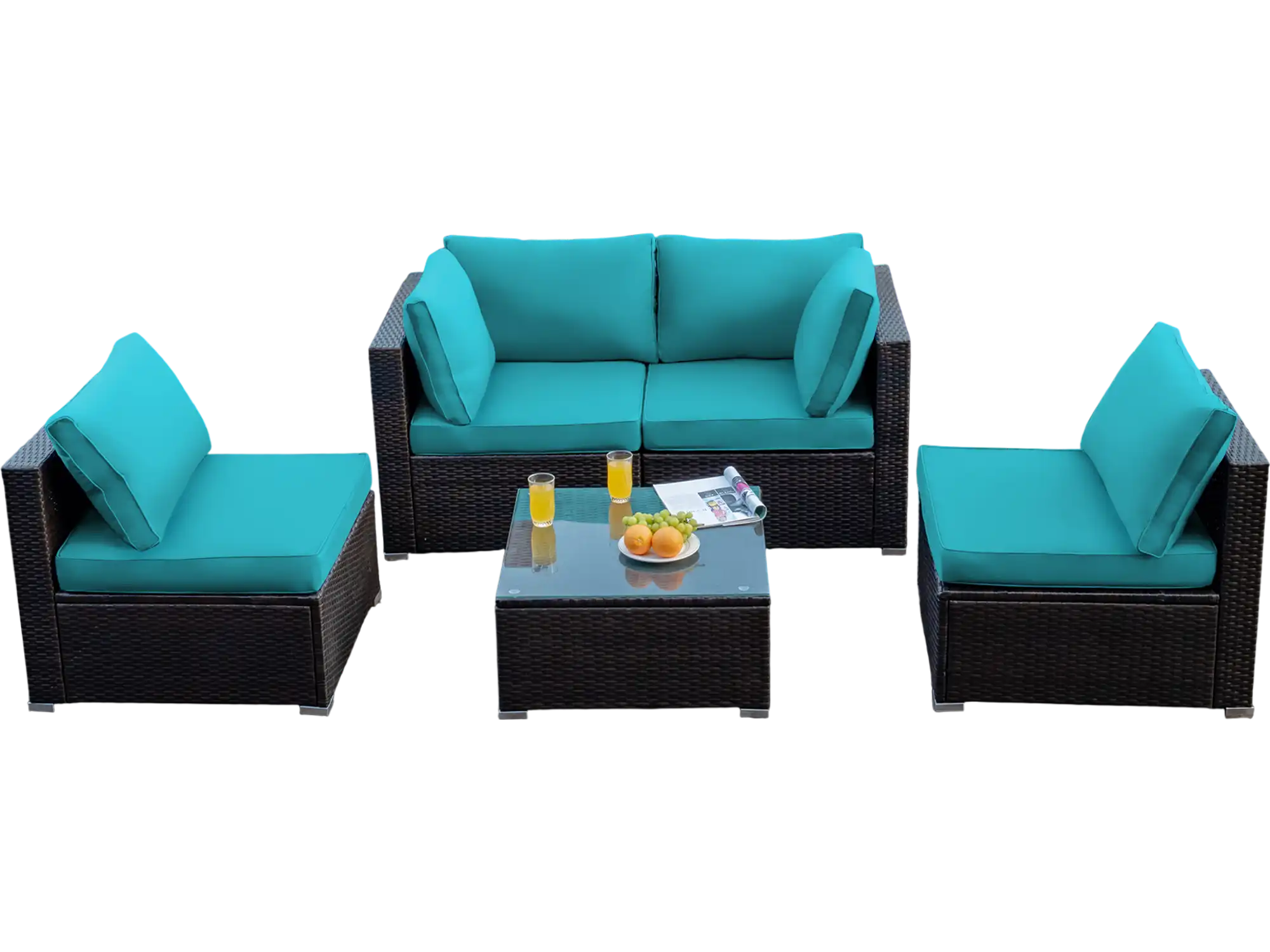Costway 5-Piece Cushioned Patio Rattan Sofa Set with Glass Table Turquoise 80457192 New