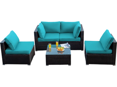 Costway 5-Piece Cushioned Patio Rattan Sofa Set with Glass Table Turquoise 80457192 New