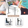 Height adjustable gray desk frame with hand crank for sitting or standing use, featuring cable management and sturdy.