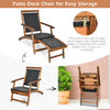 Patio Rattan Folding Lounge Chair with Acacia wood frame, featuring a retractable footrest for versatile outdoor.