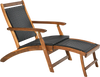 Patio Rattan Folding Lounge Chair with Acacia Wooden Frame Retractable Footrest