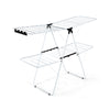 Side view of the 2-tier foldable clothes drying rack, featuring ample drying space and a sturdy triangle structure for.