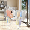 Foldable 2-tier clothes drying rack with adjustable gullwing, made of durable steel, ideal for indoor and outdoor use.