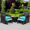 5 Pieces Patio Rattan Furniture Set with Ottoman and Tempered Glass Coffee Table-Turquoise - Gallery View 1 of 9