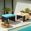 2 Pieces Patio Rattan Ottomans with Soft Cushion for Patio and Garden-Turquoise - Gallery View 1 of 11