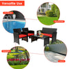 Four-piece patio rattan furniture set with red cushions, ideal for poolside, backyard, garden, or deck use.