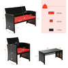 Loveseat from the 4 Pieces Patio Rattan Cushioned Furniture Set in red, featuring weather-resistant rattan for outdoor.