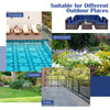 6-piece patio rattan furniture set with navy cushions and glass coffee table, ideal for outdoor relaxation in various.