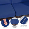 Close-up of navy cushion with soft touch and thick sponge padding, featuring a removable and washable cover for easy.