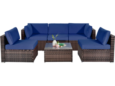Costway 6-Piece Patio Rattan Sofa Set w/ Cushions & Glass Coffee Table 73265849 New