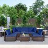 6 Pieces Patio Rattan Furniture Set with Cushions and Glass Coffee Table-Navy - Gallery View 1 of 10