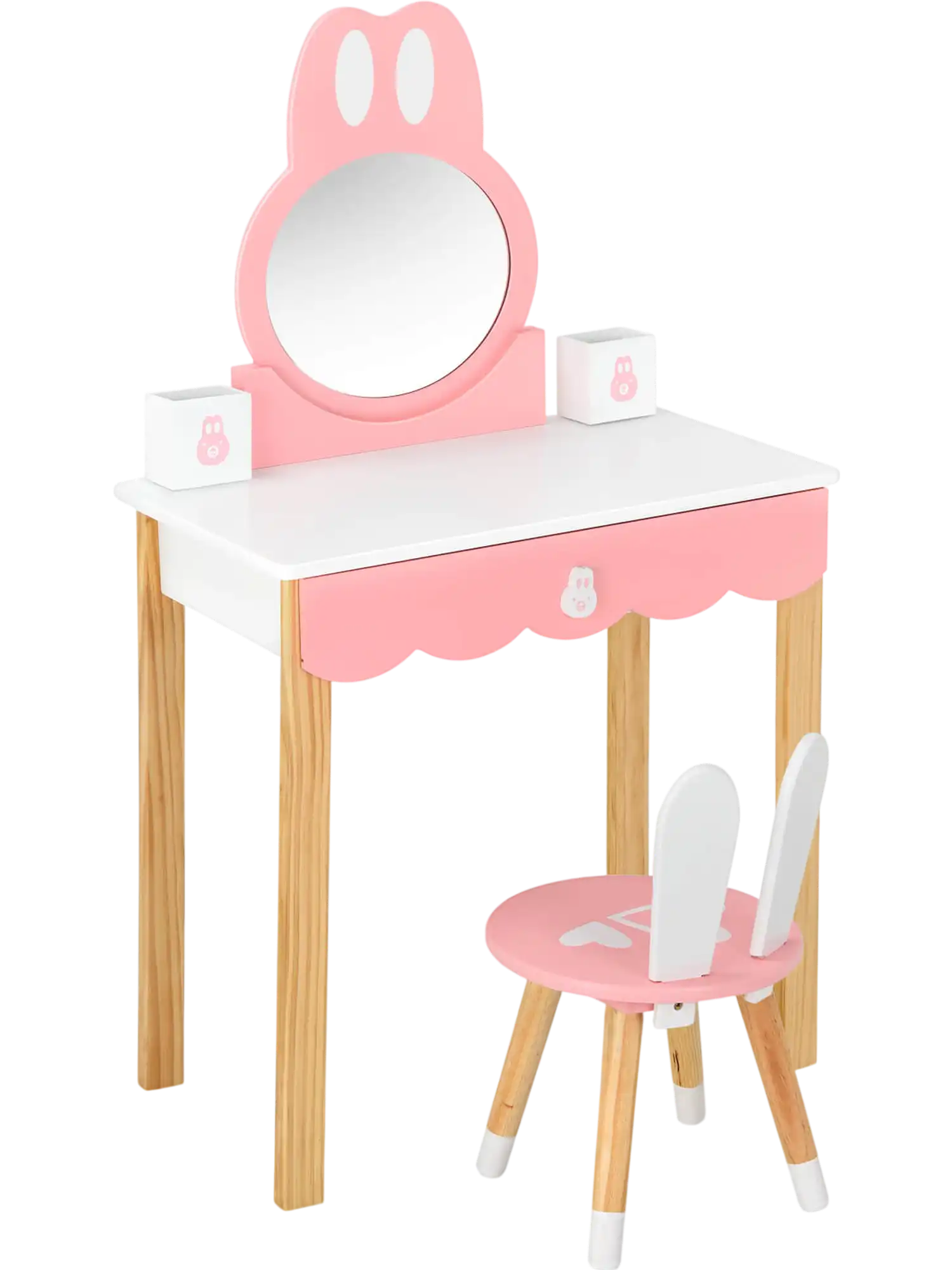 Costway Kids Rabbit Vanity Table Chair Mirror Drawer Set 26487390 New