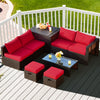 8 Pieces Patio Space-Saving Rattan Furniture Set with Storage Box and Waterproof Cover-Red - Gallery View 1 of 11