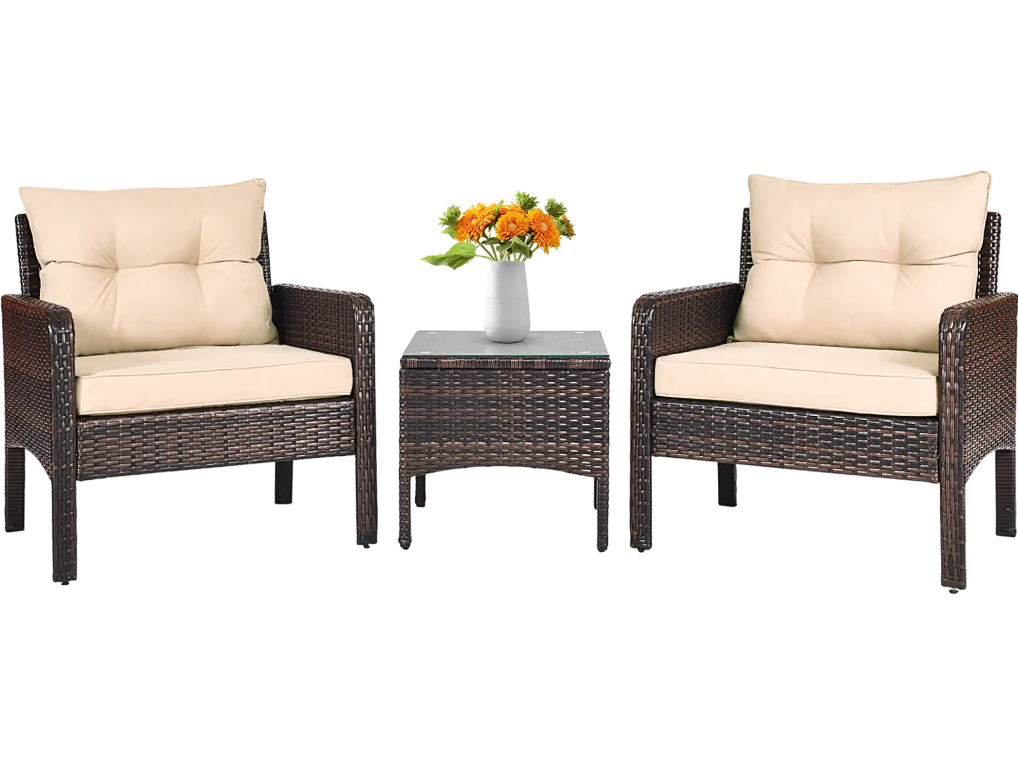 Costway 3-Pc Outdoor Patio Rattan Conversation Set w/ Seat Cushions 71840263 New