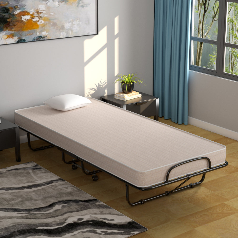Rollaway Guest Bed with Sturdy Steel Frame and Memory Foam Mattress Made in Italy-Beige - Gallery View 1 of 14