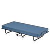 Rollaway guest bed with navy memory foam mattress and sturdy steel frame, perfect for easy storage and transport.