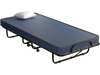 Rollaway guest bed with navy memory foam mattress in a modern setting, showcasing its compact folding design for easy.