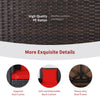 Close-up of high-quality PE rattan texture on a 2-person patio swing with red cushions, ideal for outdoor relaxation.