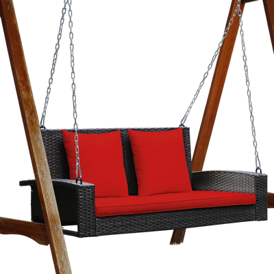 Costway 2-Person Patio Rattan Porch Swing with Cushions Red 21476893 New