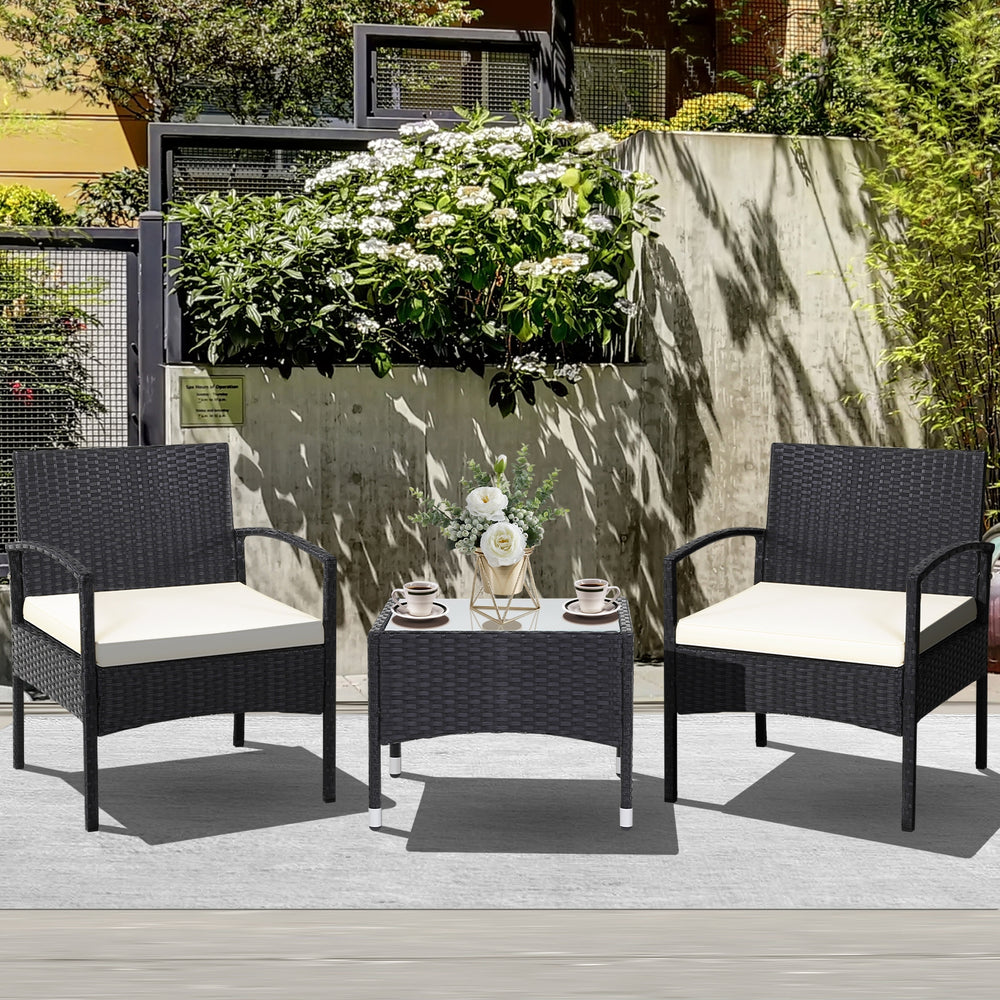3 Pieces Patio Wicker Rattan Furniture Set with Cushion for Lawn Backyard - Gallery View 1 of 11