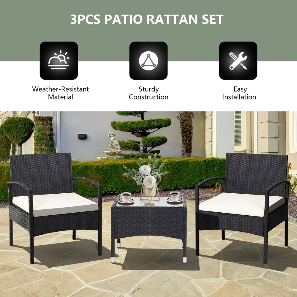 3-piece patio wicker rattan furniture set with cushions, featuring a coffee table and sturdy steel construction for.