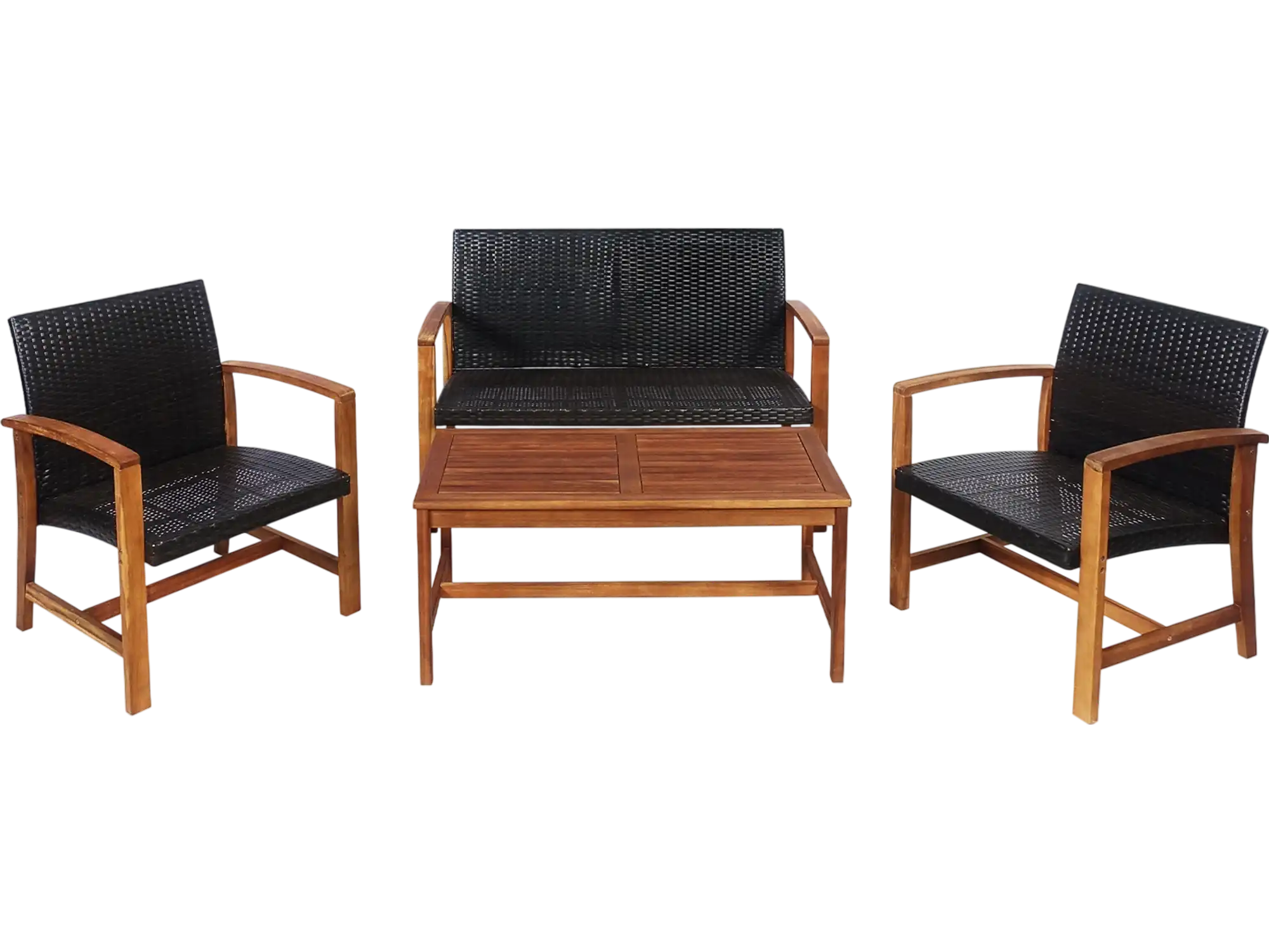 Costway 4-Piece PE Rattan Patio Furniture Set Solid Acacia Wood 04726319 New