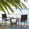 Set of 2 stackable outdoor patio PE rattan dining chairs with acacia wood armrests, ideal for garden or backyard use.