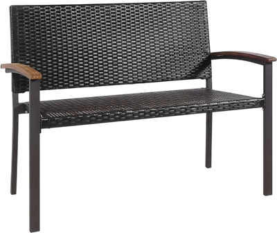 Costway Outdoor Patio Rattan Wicker Garden Bench with Armrests 02816954 New