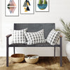 Outdoor patio rattan wicker bench with armrests, featuring gray PE rattan and solid acacia wood, perfect for garden.