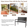 Outdoor patio rattan wicker bench with armrests, made of PE rattan and steel, suitable for garden or indoor use.