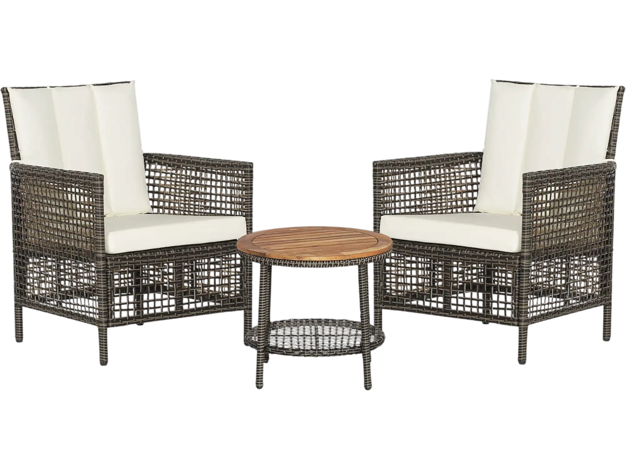 Costway 3-Piece Patio Rattan Furniture Set Cushioned Sofas Wood Table Top White 35489167 New