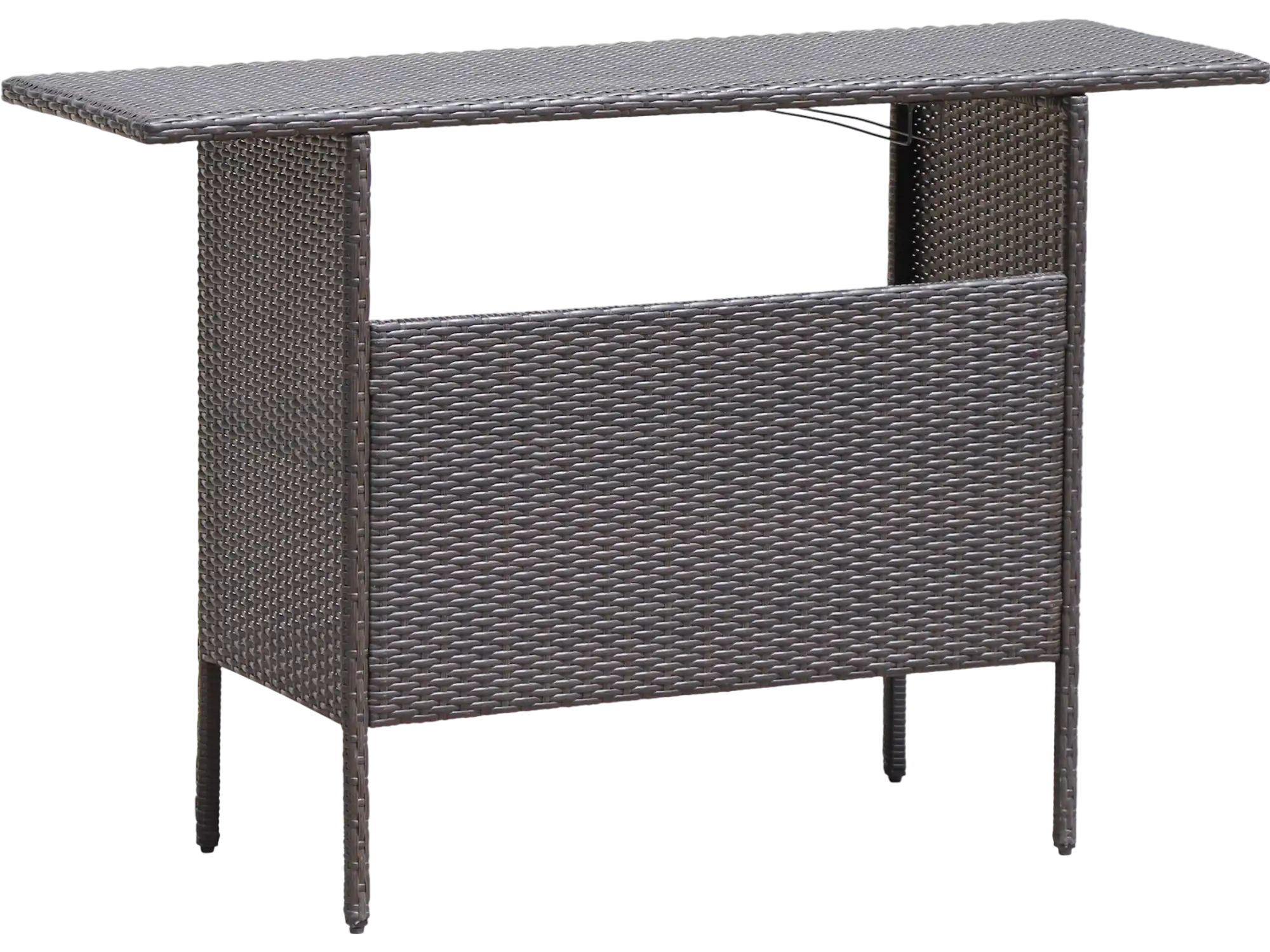 Costway Outdoor Wicker Bar Table w/ 2 Metal Mesh Shelves 71294856 New
