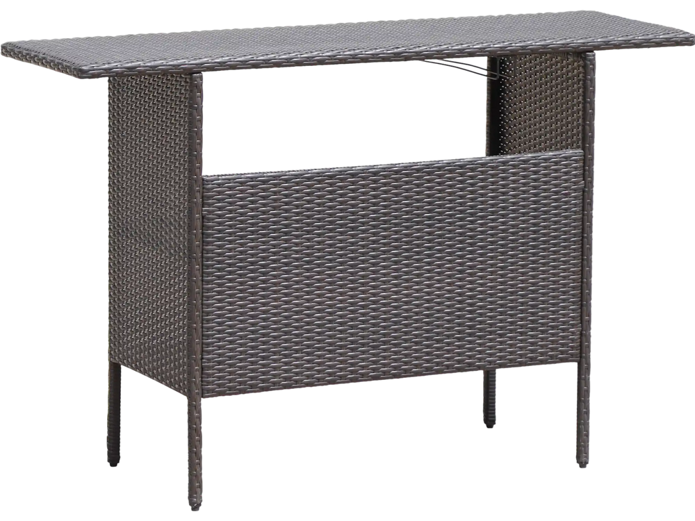 Outdoor Wicker Bar Table with 2 Metal Mesh Shelves