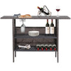 Outdoor wicker bar table with two metal mesh shelves, ideal for drinks and snacks, perfect for backyard or poolside.