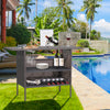Outdoor wicker bar table with 2 metal mesh shelves, perfect for drinks and snacks by the poolside or garden.