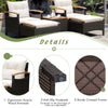 Detail of the 5-piece patio conversation set showing ergonomic acacia wood armrests and sturdy crossed frame for.