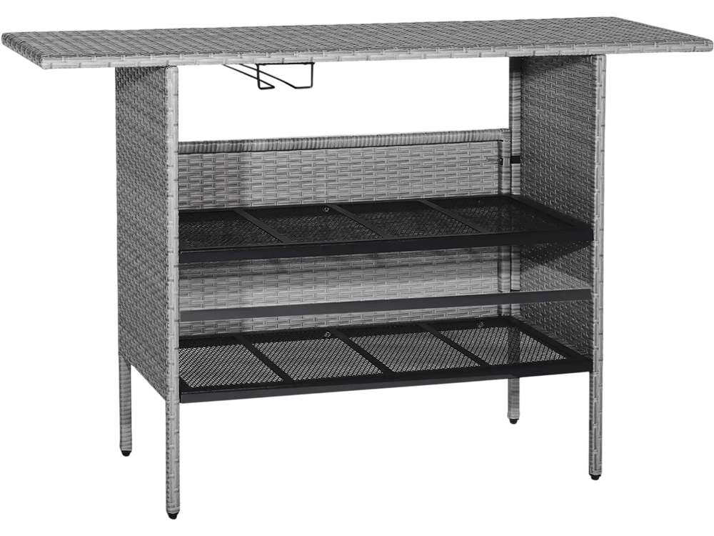 Outdoor Patio Wicker Bar Table with Metal Shelves