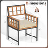 Acacia wood armchair with soft cushion, 400 lbs capacity, showcasing dimensions for patio dining use.