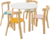 Round kids activity table with four colorful chairs, made of poplar and birch wood, perfect for playrooms and.